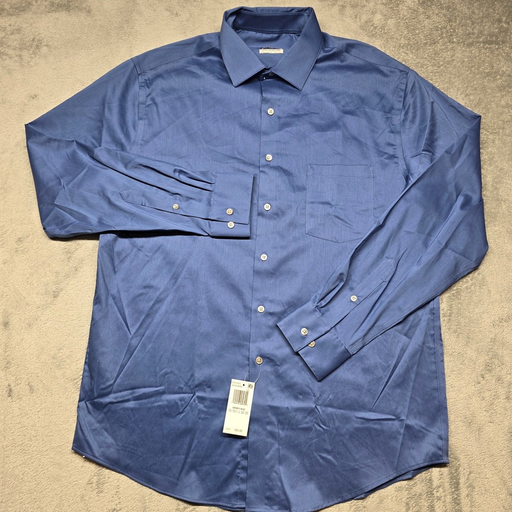 Van Heusen Flex Dress Shirt Mens 16-16.5 L 34-35 Smokey Blue Stretch NWT